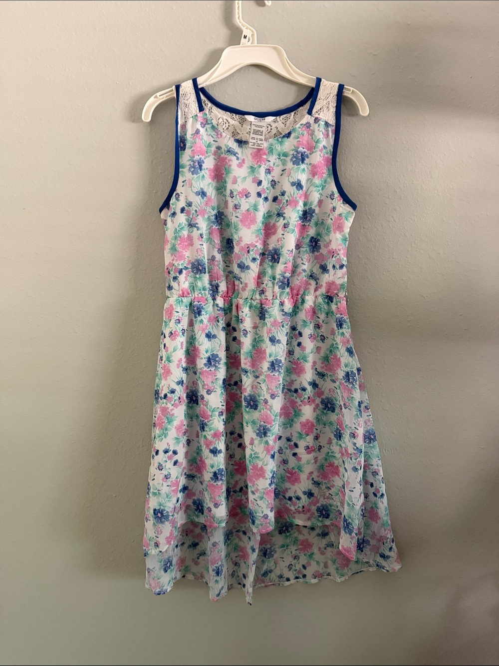Guess White Floral Sleeveless Dress with Pink and Blue Flowers